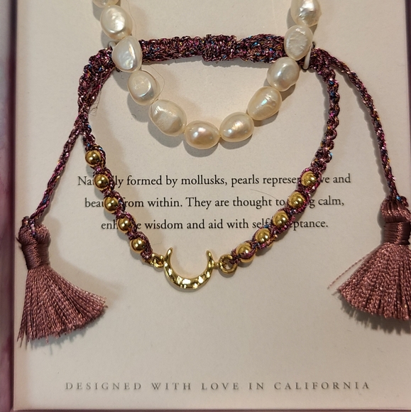 2 PCS LUNA NORTE MOTHER OF PEARL GEMSTONE BRACELETS ONE STRETCH MOTHER OF PEARL - Picture 8 of 11